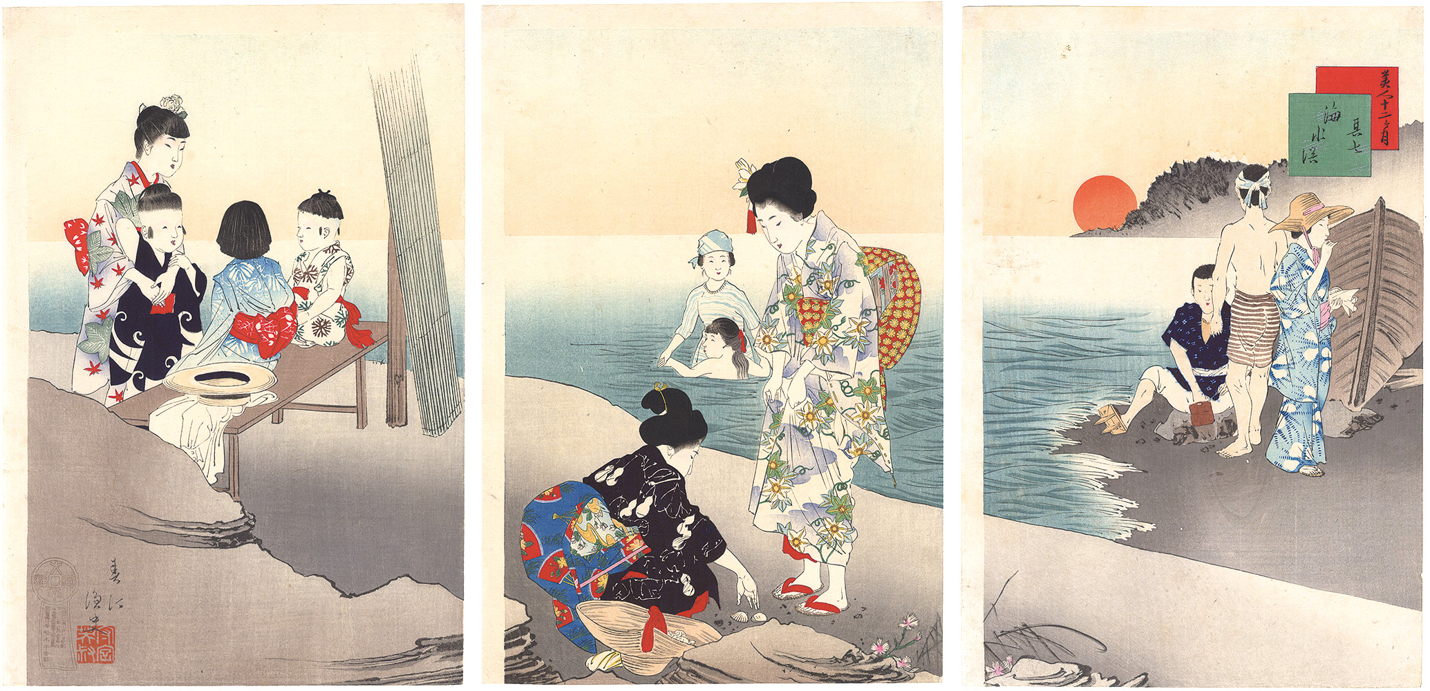Shuntei “Beauties in the Twelve Months / No. 7: Sea Bathing”