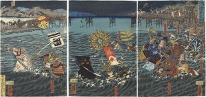 Yoshitora / The Battle of Uji-River / Sasaki Takatsuna and Kajiwara Kagetoki Leading the Vanguard [宇治川大合戦　佐々木梶原先陣之図]