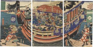 Yoshitora / The Battle of Genpei, Dan'noura, Yashima  [源平八嶋檀浦大合戦遠矢之図]