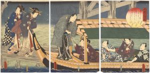 Toyokuni III / Enjoying the Cool of Evening at Ryogoku [両国夕涼図]