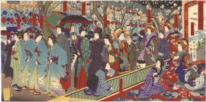 Chikanobu / Festivities under the Plum Trees at Naka-no-cho in the New Yoshiwara [新吉原仲の町梅の賑ひ]