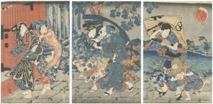 Kunisada I / Mimeguri in Rain [三めくりの夕立]