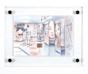 Red and blue pencil drawing works