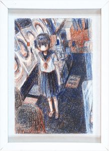 Red and blue pencil drawing works