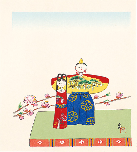 Tokuriki Tomikichiro “Peach Blossoms and Hina Dolls (tentative title)”