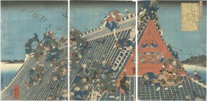 Kuniyoshi / The Tale of Eight Dogs / The Fight on the Roof of the Horyukaku [八犬伝之内芳流閣]