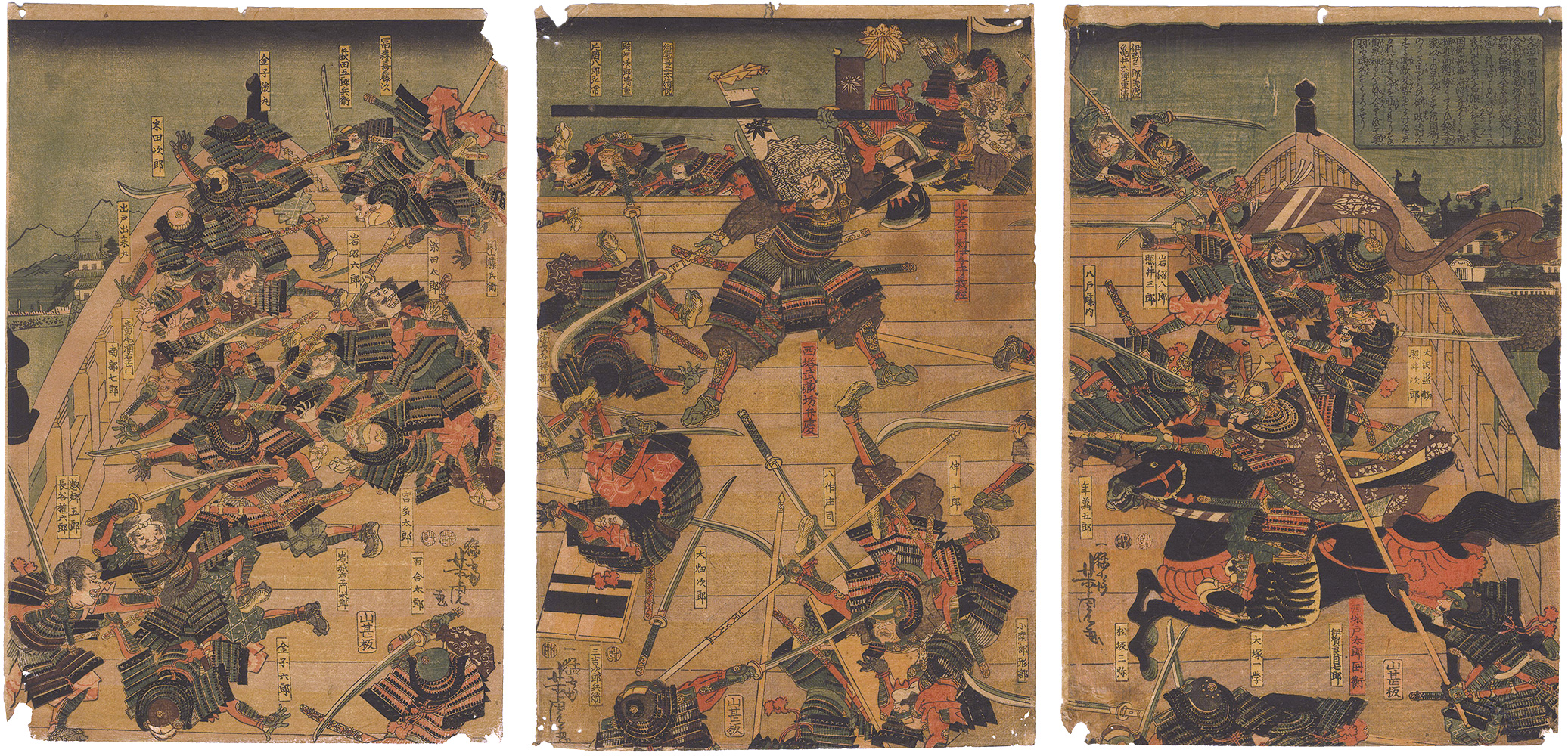 Yoshitora “Benkei Fighting on the Bridge at the Battle of Takadachi on the Koromo River in Oshu in Bunji 3 (1187)”