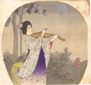 Sakata Kosetsu / Uchiwa-e: Woman Playing the Violin