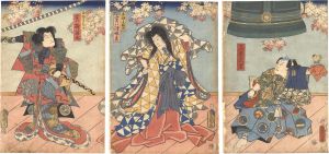 Toyokuni III / Kabuki Play: Yayoi-zakura Hisago no Makubari [桜瓢蕈]