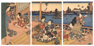 Toyokuni III / Eastern Genji Performing the Ritual of Freeing Living Things [吾妻源氏放生会の図]