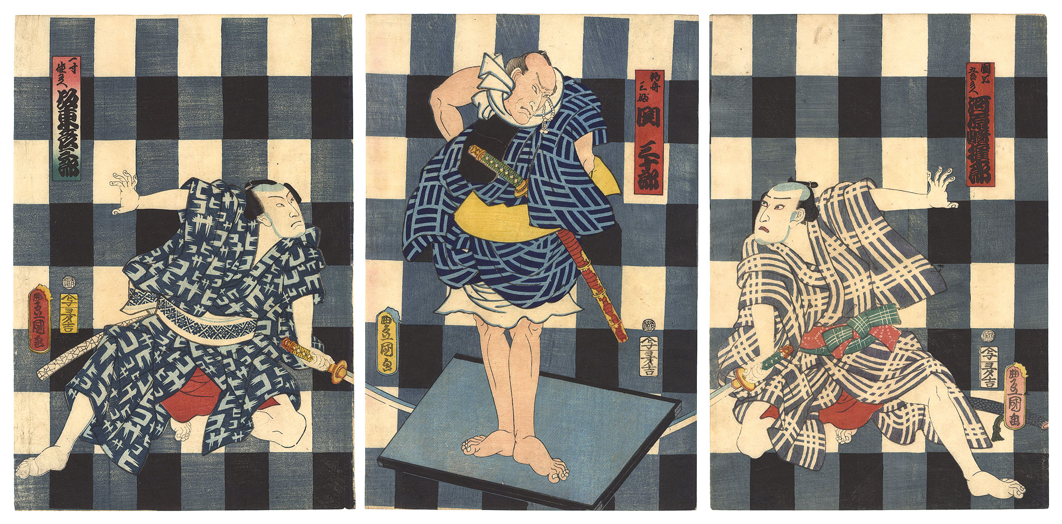 Toyokuni III “Kabuki Play: Shobu Yukata Edokko Kagami”