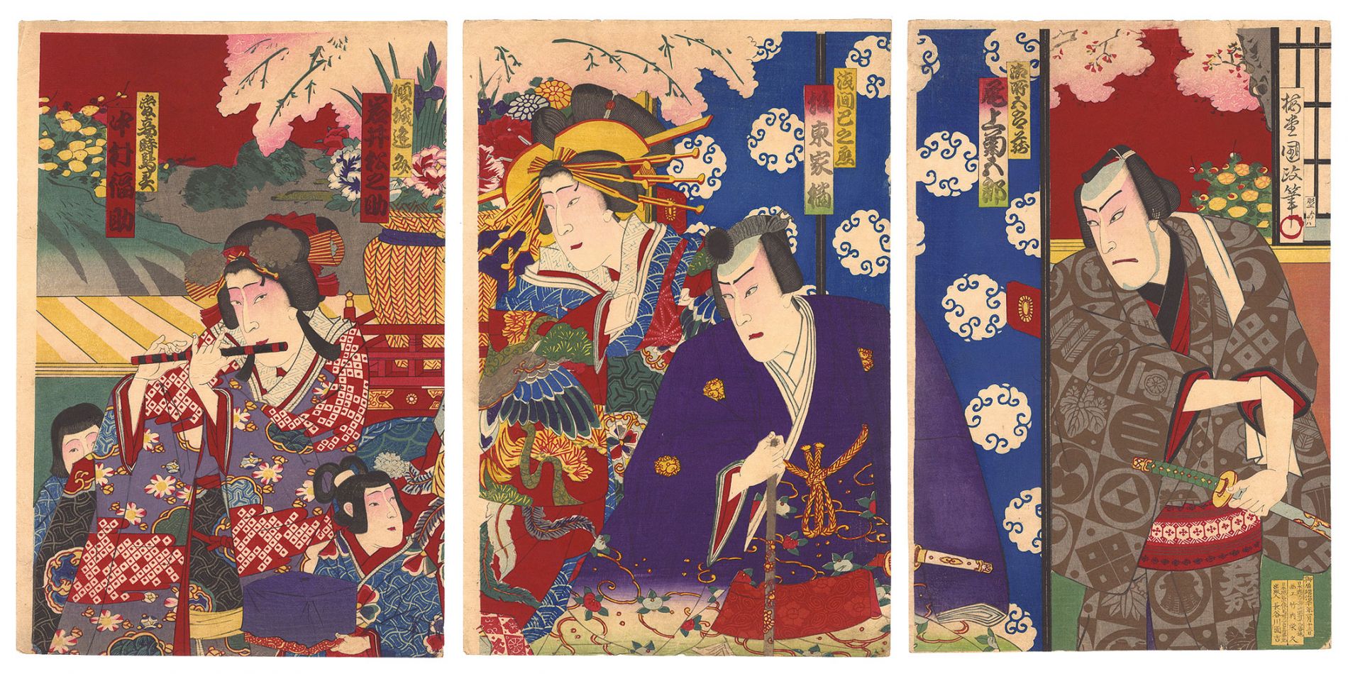 Kunimasa IV “Kabuki Play: Ume no Haru Tateshi no Goshozome”