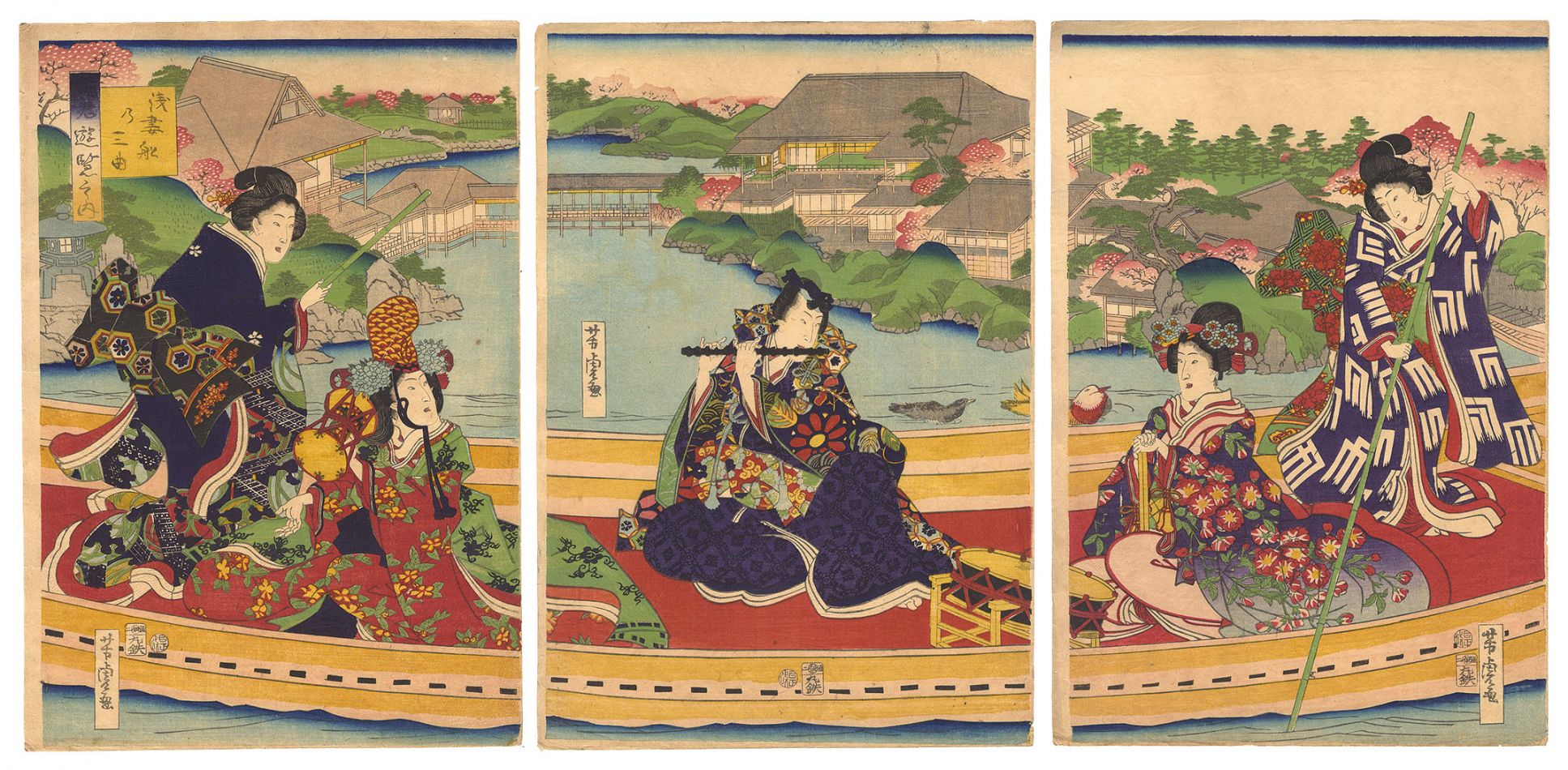 Yoshitora “The Shining Prince's Excursion / The Three Musical Instruments on Asazumabune”