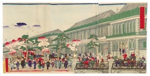 Kuniteru II / Brick Buildings along the Kyobashi Street in the First Large District [第一大区京橋商店 煉瓦石繁栄図]