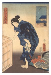 Toyokuni III / One Hundred Beautiful Women at Famous Places in Edo / Yagenbori [江戸名所百人美女　薬げんぼり]
