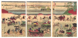 東都高輪 蒸気車往来之図