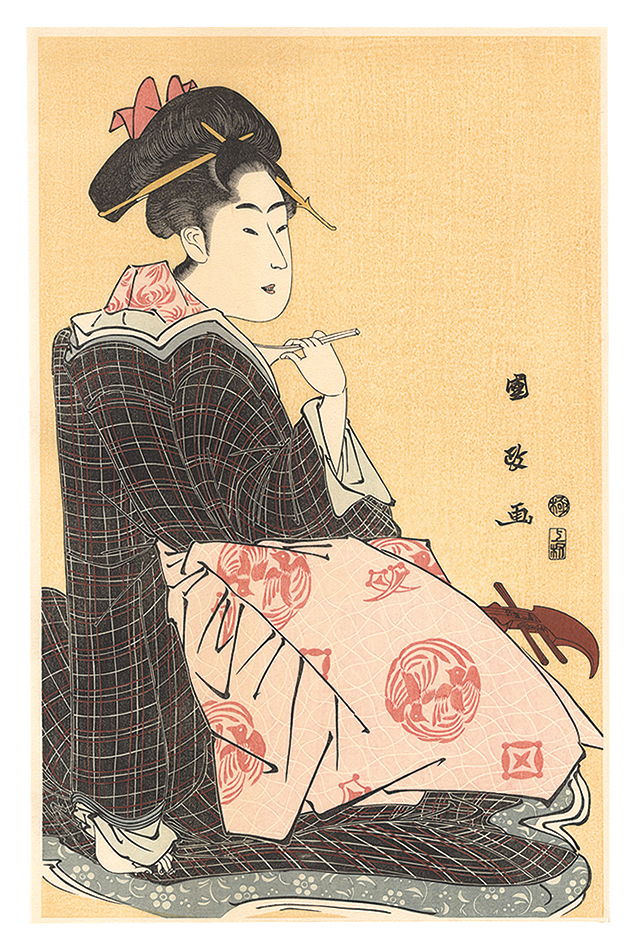 Kunimasa “Woman Holding a Shamisen Plectrum 【Reproduction】”
