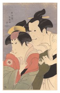 Sharaku / Actors Iwai Kiyotaro as Fujinami and Bando Zenji as Ozasa, the Wife of Washizuka Kandayu 【Reproduction】 [坂東善次の鷲塚官太夫妻小笹 岩井喜代太郎の鷺坂左内妻藤波【復刻版】]