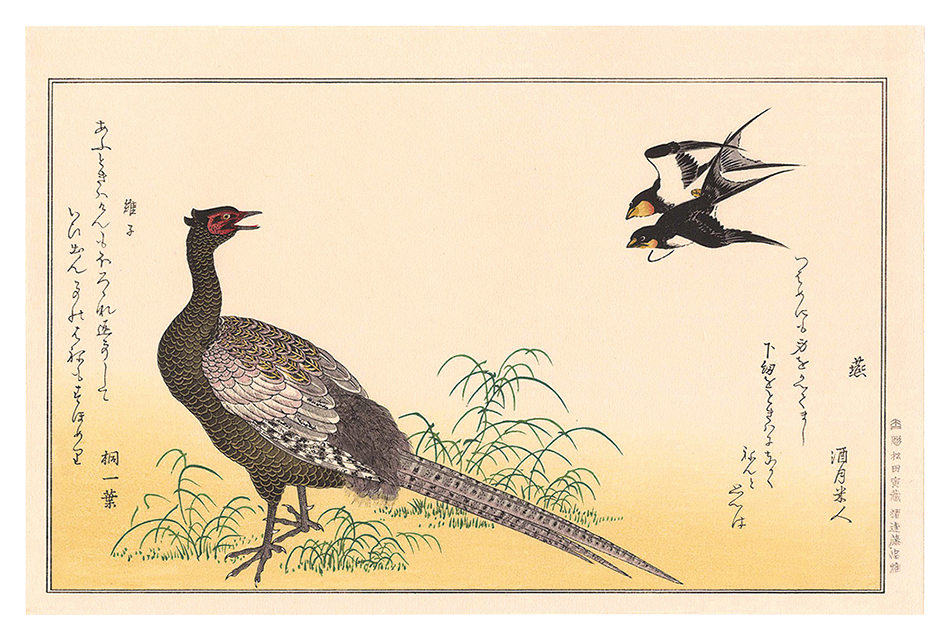 Utamaro “Myriad Birds: A Kyoka Competition / Swallows and Green Pheasant 【Reproduction】”