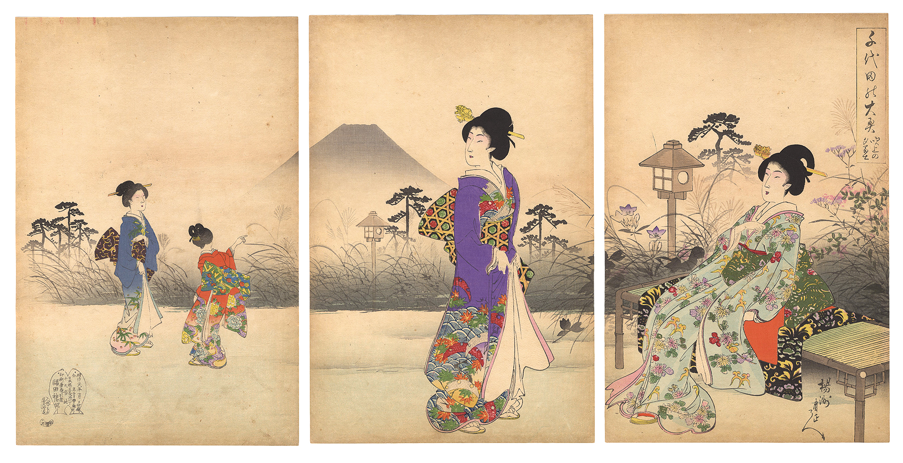 周延「千代田の大奥　吹上の夕富士」