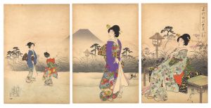 周延「千代田の大奥　吹上の夕富士」