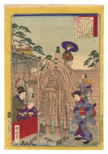 Hiroshige III and Kuniaki / Famous Places of Civilized Tokyo / Wisteria Blossoms at Kameido Tenjin Shrine [開明東京名勝　亀井戸天満宮藤の花]