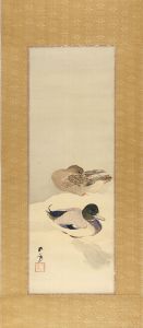 Hashiguchi Goyo / Mallard Ducks on Snowy Bank