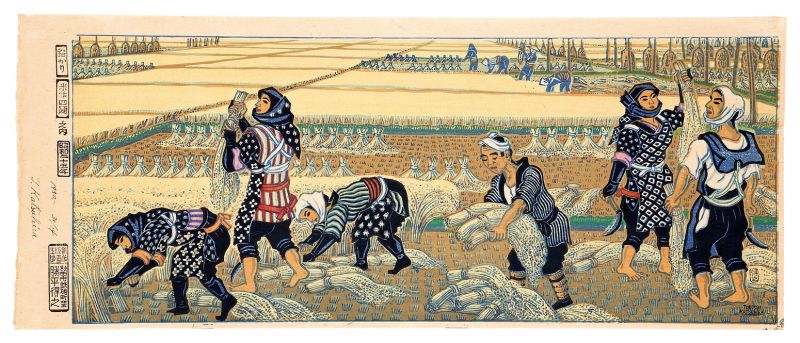 Katsuhira Tokushi “Four Scenes of Rice Cultivation / Harvest (Autumn)”