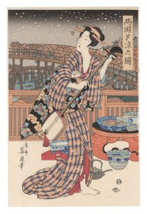 Eisen / Enjoying the Cool of Evening at Ryogoku Bridge【Reproduction】 [両国夕涼之図【復刻版】]