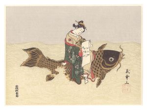 Harunobu / Parody of Kinko Sennin【Reproduction】 [立見琴高仙人【復刻版】]