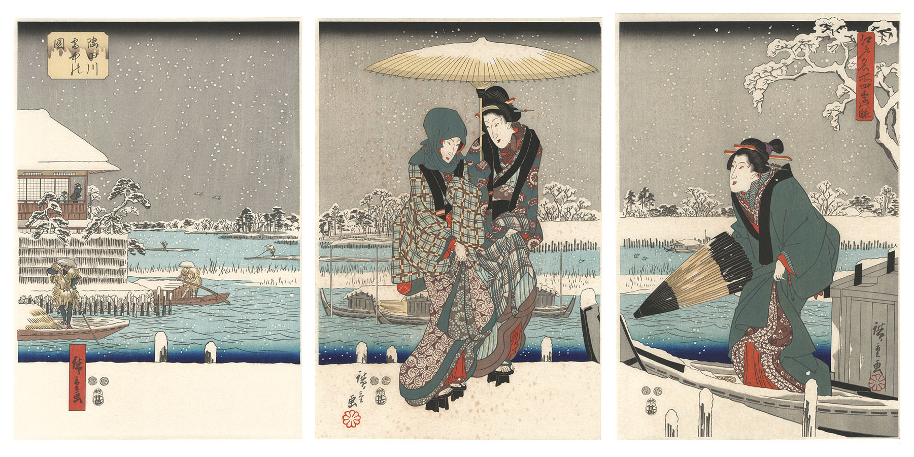 Hiroshige I “Famous Places in Edo: Views of the Four Seasons / Sumida River in Snow【Reproduction】”