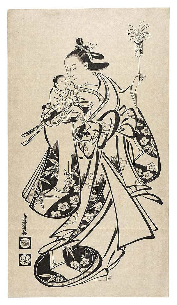 Kiyomasu  “Standing ｗoman with a baby in her arm【Reproduction】”