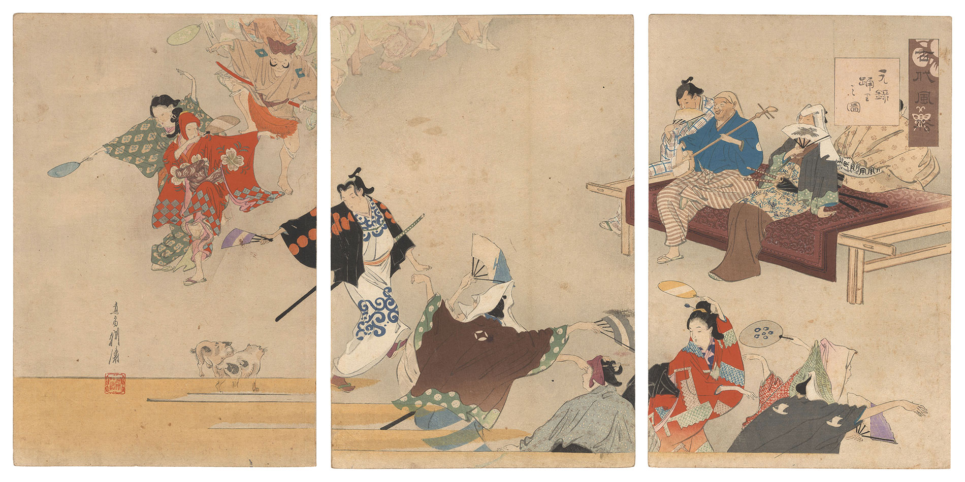 耕濤「古代風俗　元禄踊里之図」