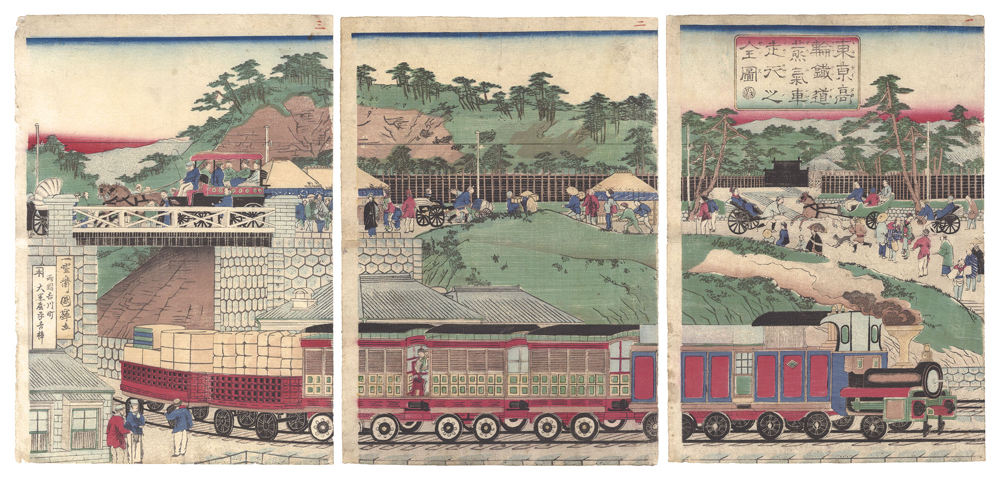 Kuniteru II “Steam Train Railroad at Takanawa, Tokyo”