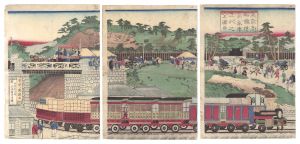 Kuniteru II / Steam Train Railroad at Takanawa, Tokyo [東京高輪鉄道蒸気車走行之全図]