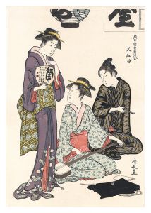 Kiyonaga / Collection of contemporary beauties in the gay quarters/Cooling off at Nakazu  【Reproduction】 [当世遊里美人合 叉江涼【復刻版】]