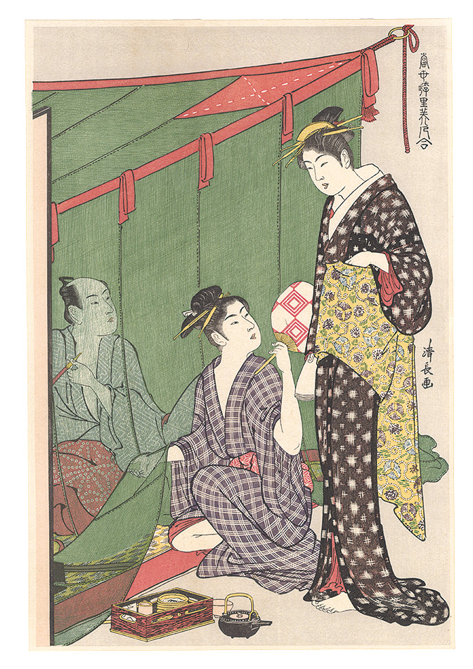 Kiyonaga “Collection of contemporary beauties in the gay quarters/In and out of the mosquito net 【Reproduction】”