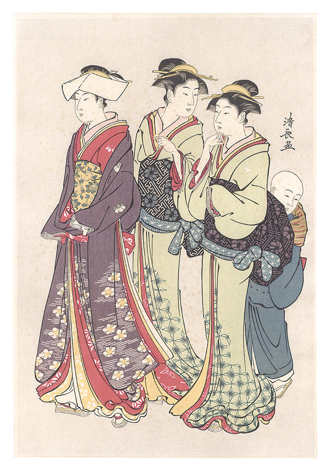 Kiyonaga “A girl in outing with two maids and a little boy【Reproduction】”
