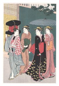 Kiyonaga / Current Manners in Eastern Brocade /A samusai's daughter with two maids and a man servant【Reproduction】 [風俗東之錦　武家の息女と侍女二人と若党【復刻版】]