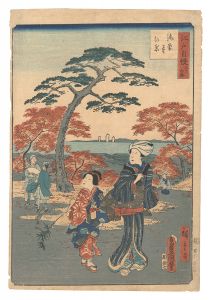 Toyokuni III and Hiroshige II / The Pride of Edo: Thirty-six Scenes / Red Maple Leaves at Kaian-ji Temple [江戸自慢三十六興　海案寺紅葉]