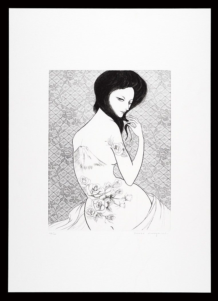 Kobayashi Donge “Thirty-six Views of Mt. Fuji in the HEISEI period / Tattoo: Fuji Looks Nice with Roses”