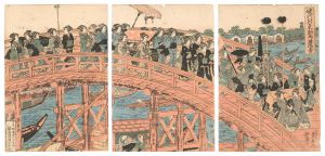 Eisen / Procession of Girls on Ryogoku Bridge in the Eastern Capital [娘行列東都両国橋図]