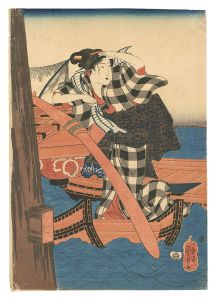 Kuniyoshi / Amusements of the Four Seasons / Summer: Enjoying the Cool under the Bridge [四季遊観　夏 橋間のすずみ]