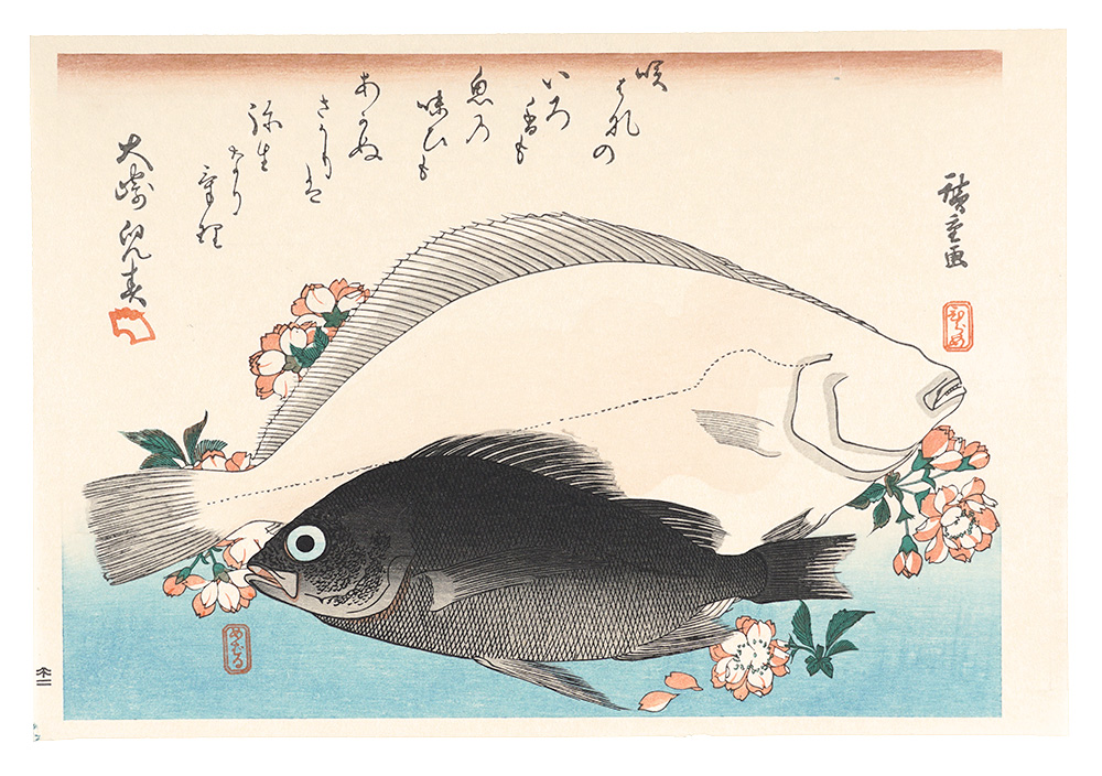 広重初代「魚づくし　ひらめ・めばるに桜【復刻版】」