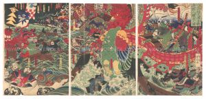 Yoshitoshi / Yoshitsune Jumps Across Eight Boats at the Battle of Dan-no-ura, Yashima [八島檀之浦合戦義経八艘飛之図]