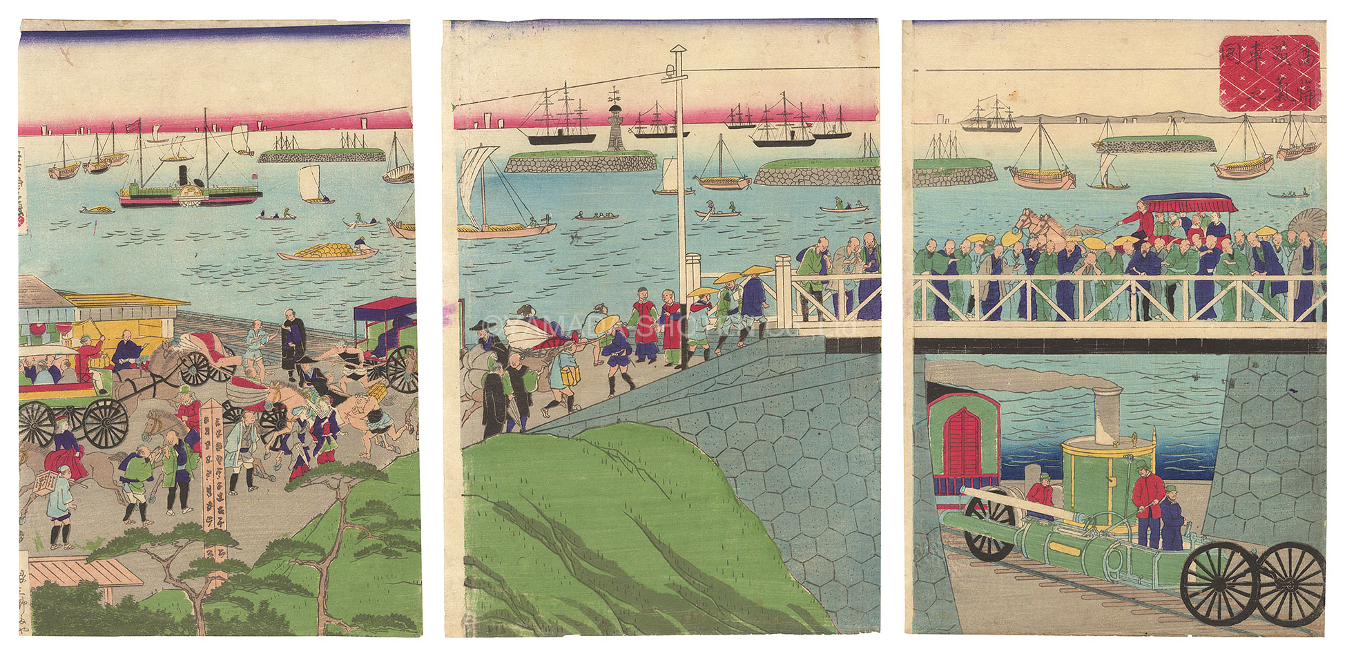 芳虎「高輪蒸気車之図」
