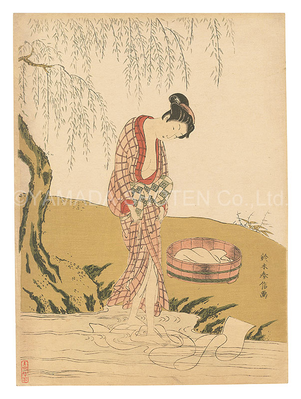 Harunobu “Woman Bleaching Cloth under a Willow Tree【Reproduction】”
