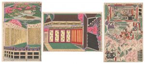 Maki Kinnosuke / Three-piece Kumiage: Palace Scene at Yoshino, New Play at the Meiji-za Theater [明治座新狂言吉野御殿ノ場組上ヶ三枚続]
