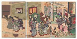 Chikanobu / Prosperity of the Tokugawas: Cleaning up the Inner Palace [葵の栄え 諸侯奥向御煤払の図]