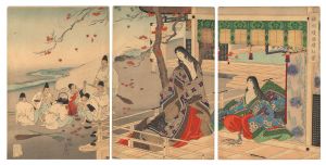 Chikanobu / Heating Sake over a Fire of Maple Leaves [林間煖酒焼紅葉]